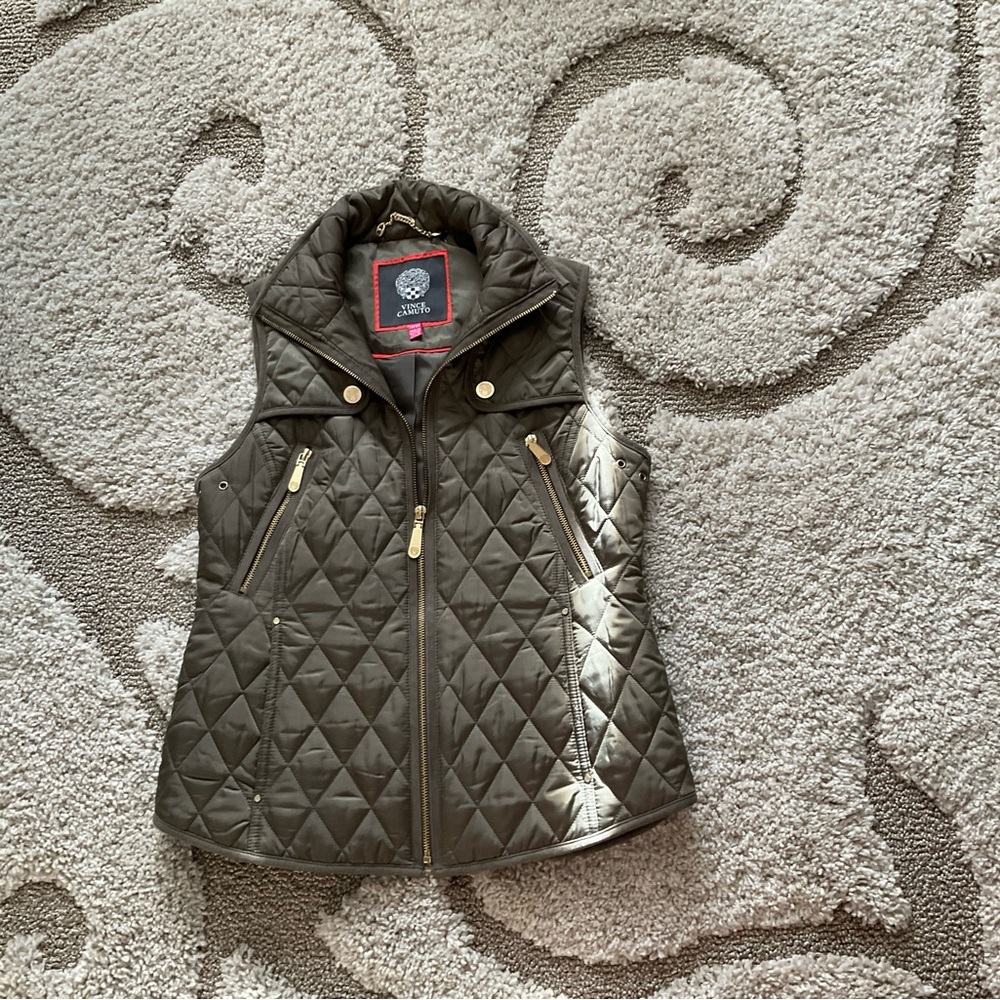 Vince Camuto Olive Quilted Vest with Gold Details